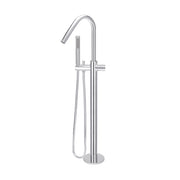 Round Pinless Freestanding Bath Spout and Hand Shower, Polished Chrome