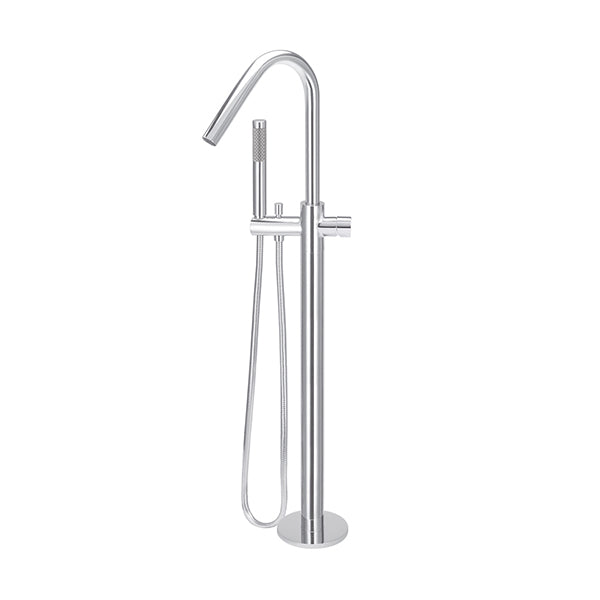 Round Pinless Freestanding Bath Spout and Hand Shower, Polished Chrome