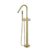 Round Pinless Freestanding Bath Spout and Hand Shower, Tiger Bronze