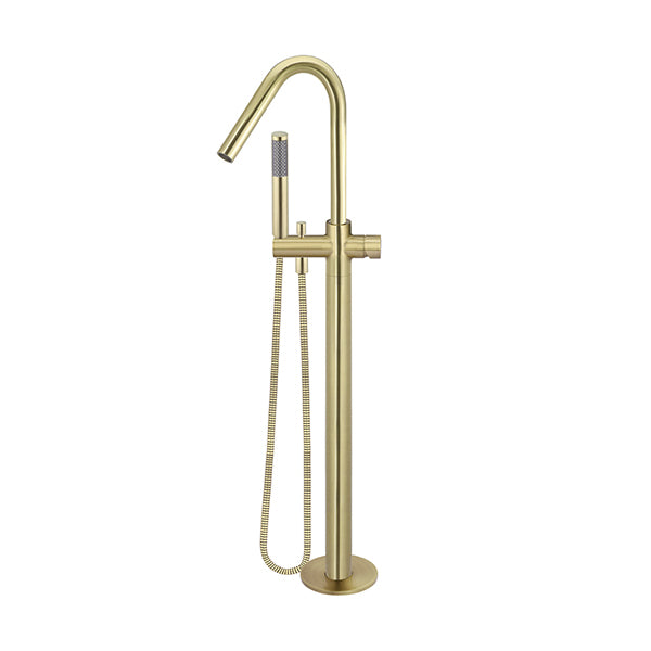 Round Pinless Freestanding Bath Spout and Hand Shower, Tiger Bronze