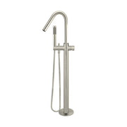 Round Pinless Freestanding Bath Spout and Hand Shower, Brushed Nickel