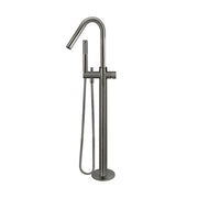Round Pinless Freestanding Bath Spout and Hand Shower, Shadow
