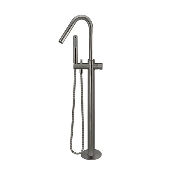 Round Pinless Freestanding Bath Spout and Hand Shower, Shadow