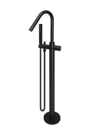 Round Pinless Freestanding Bath Spout and Hand Shower, Matte Black