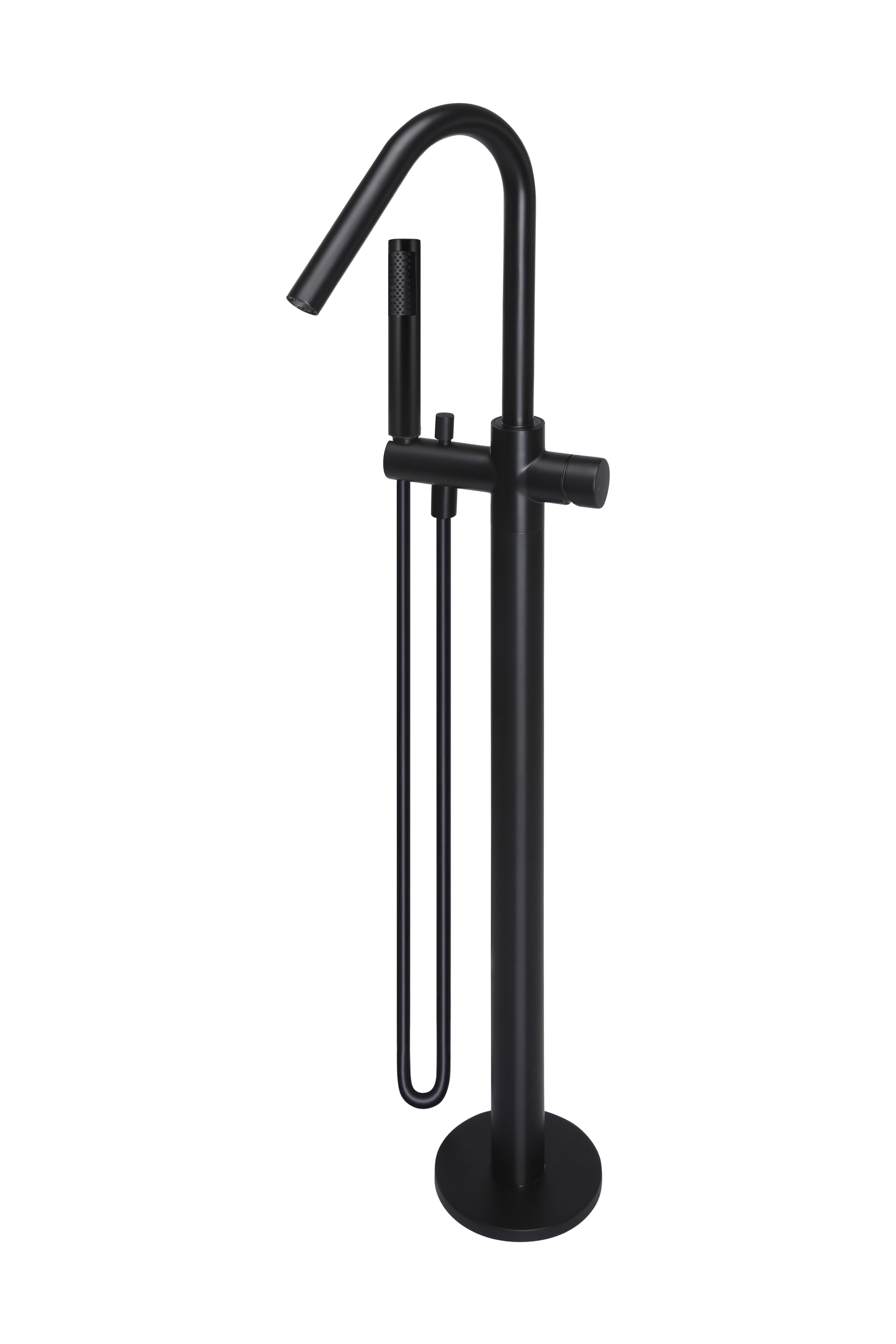 Round Pinless Freestanding Bath Spout and Hand Shower, Matte Black