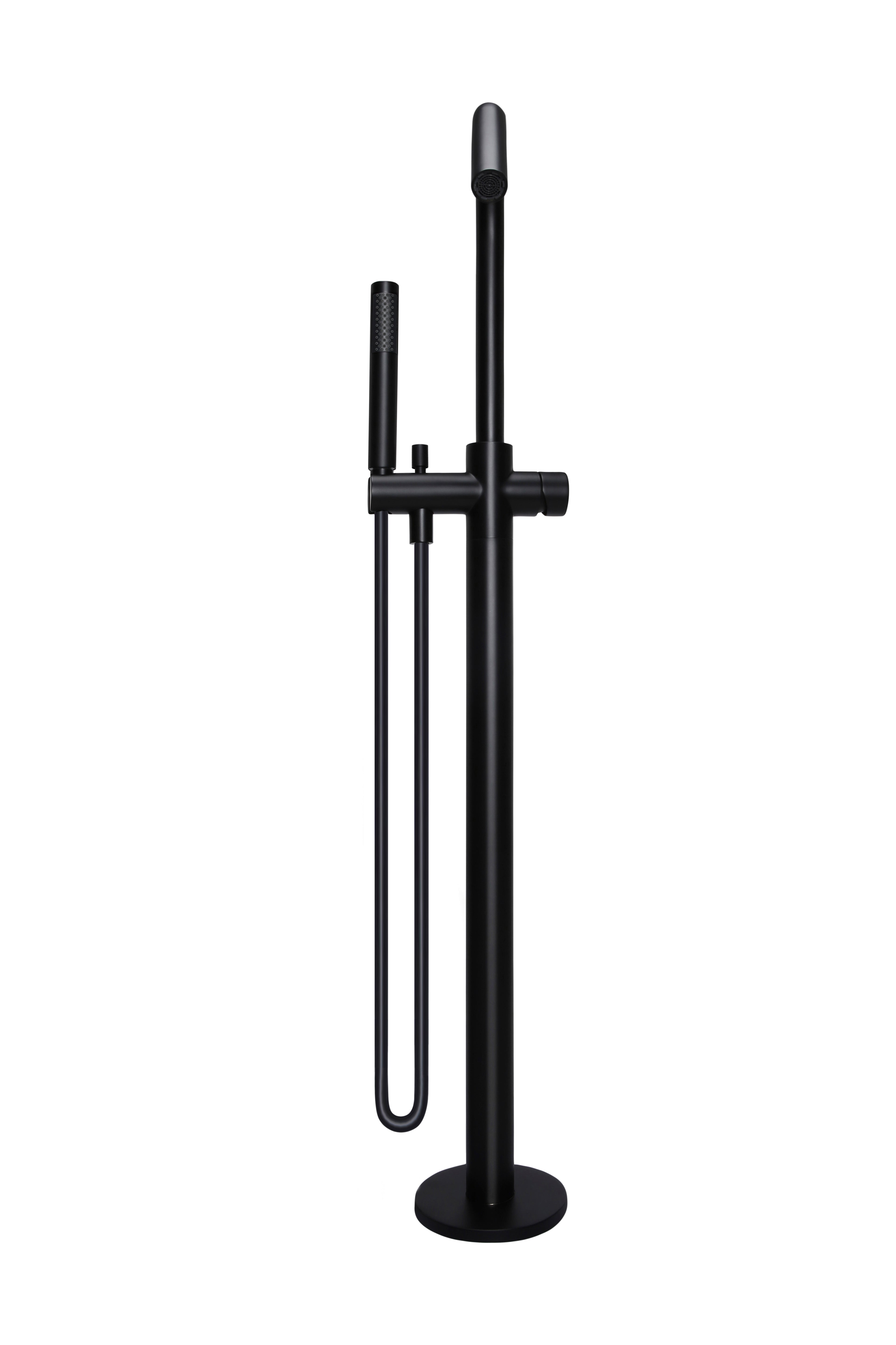 Round Pinless Freestanding Bath Spout and Hand Shower, Matte Black