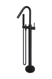 Round Freestanding Bath Spout and Hand Shower, Matte Black