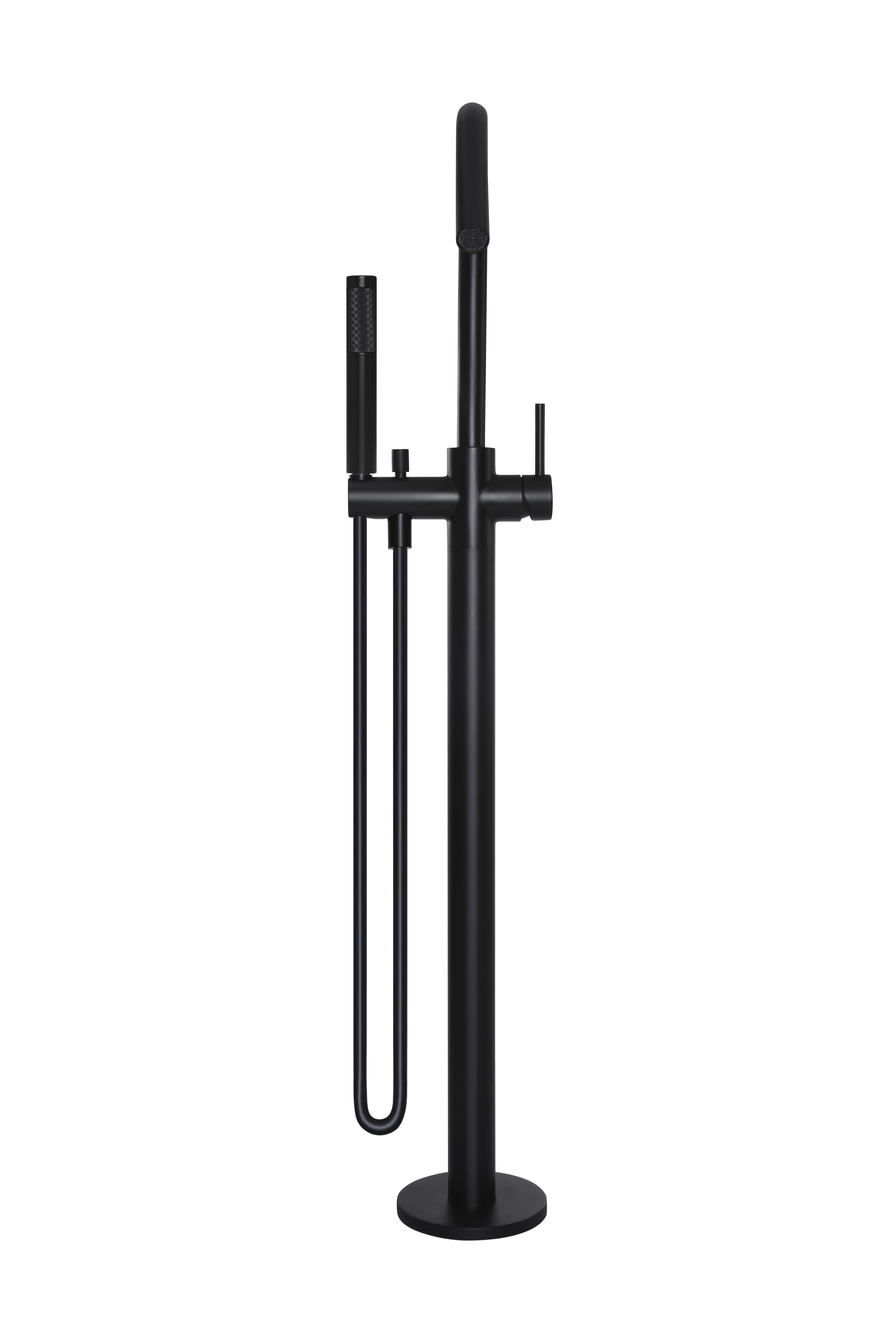 Round Freestanding Bath Spout and Hand Shower, Matte Black