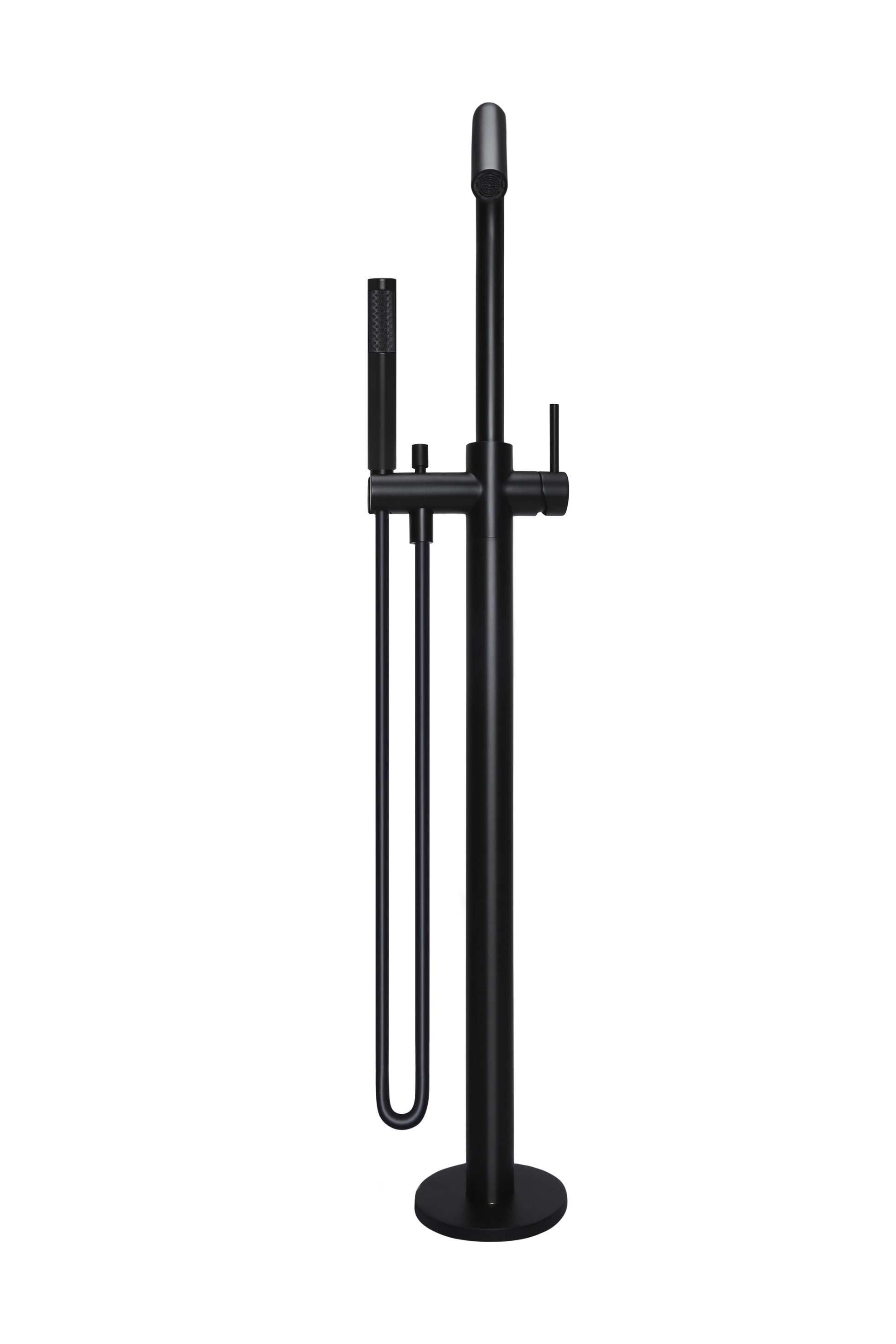 Round Freestanding Bath Spout and Hand Shower, Matte Black