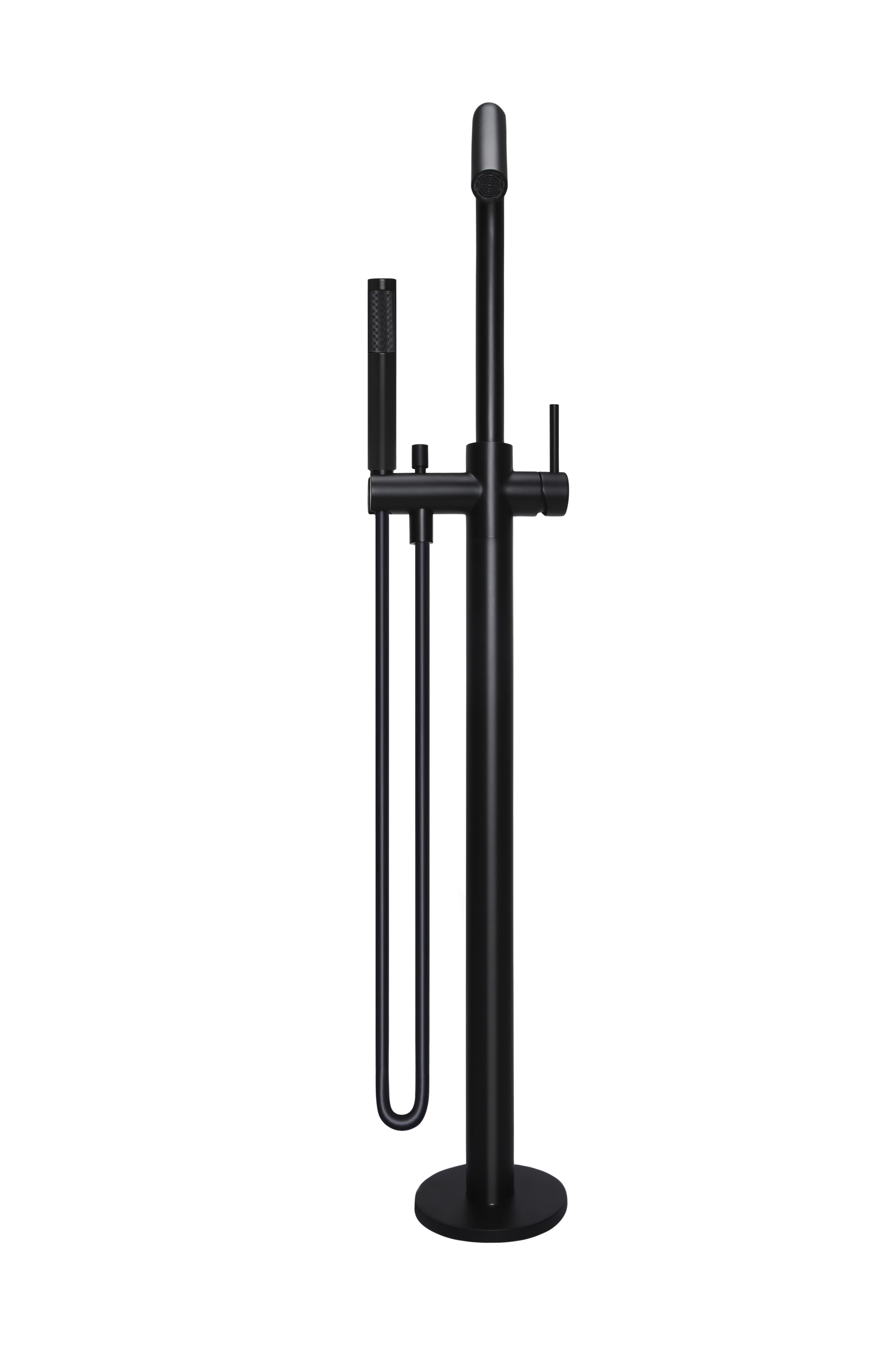 Round Freestanding Bath Spout and Hand Shower, Matte Black
