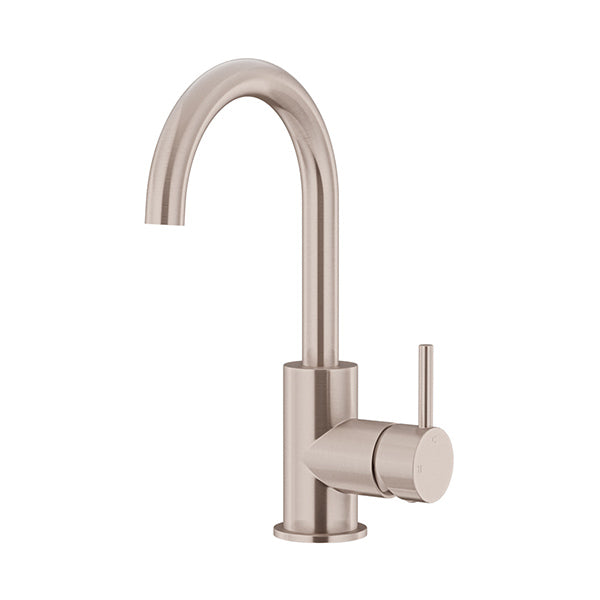 Round Gooseneck Basin Mixer with Cold Start, Champagne