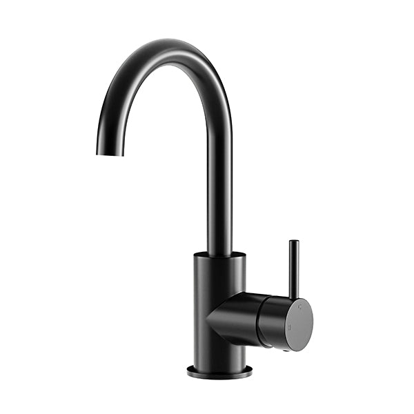 Round Gooseneck Basin Mixer with Cold Start, Matte Black