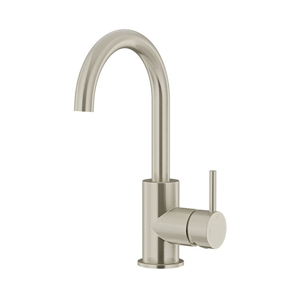 Round Gooseneck Basin Mixer with Cold Start, Brushed Nickel
