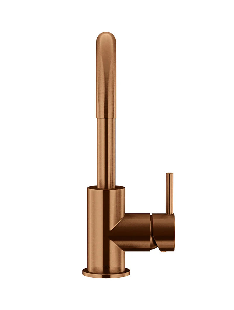Meir Round Gooseneck Basin Mixer with Cold Start, Lustre Bronze