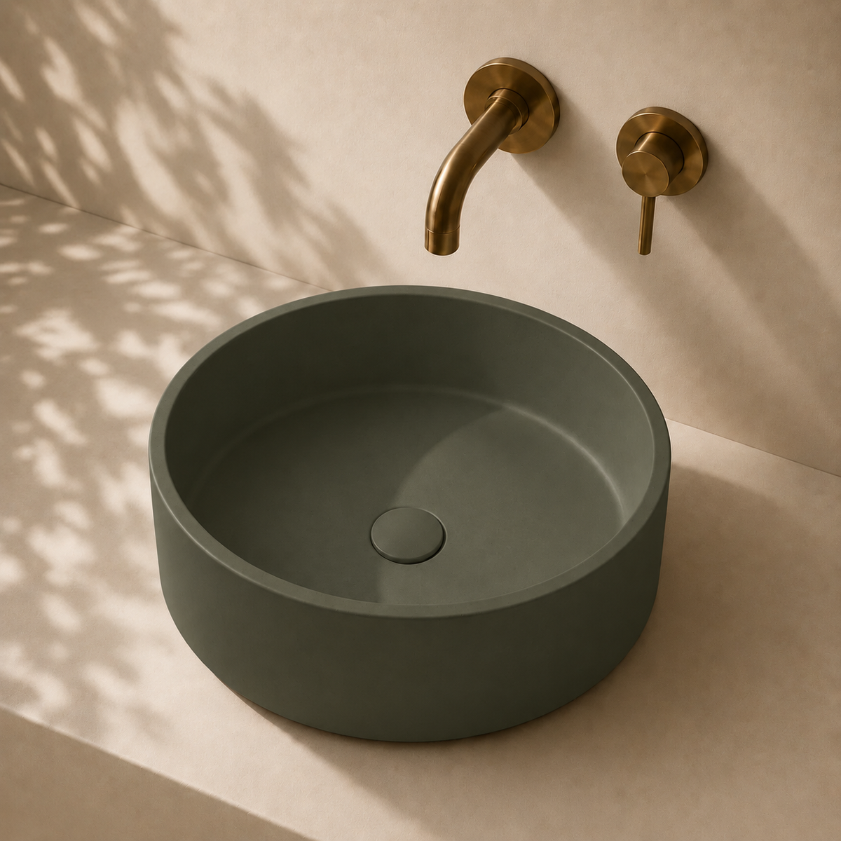 Milano Cerchio Concrete 380mm Above Counter Basin, Dark Olive Green