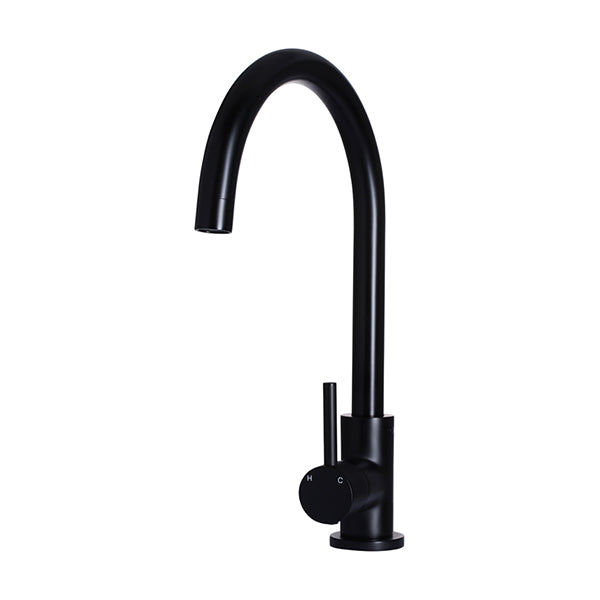 Round Gooseneck Kitchen Mixer Tap, Matte Black