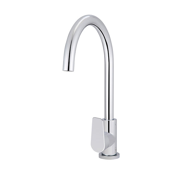 Round Paddle Gooseneck Kitchen Mixer Tap, Polished Chrome