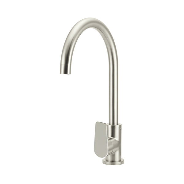 Round Paddle Gooseneck Kitchen Mixer Tap, Brushed Nickel