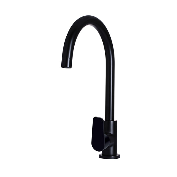 Round Paddle Gooseneck Kitchen Mixer Tap, Matte Black