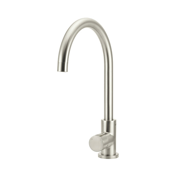Round Pinless Gooseneck Kitchen Mixer Tap, Brushed Nickel