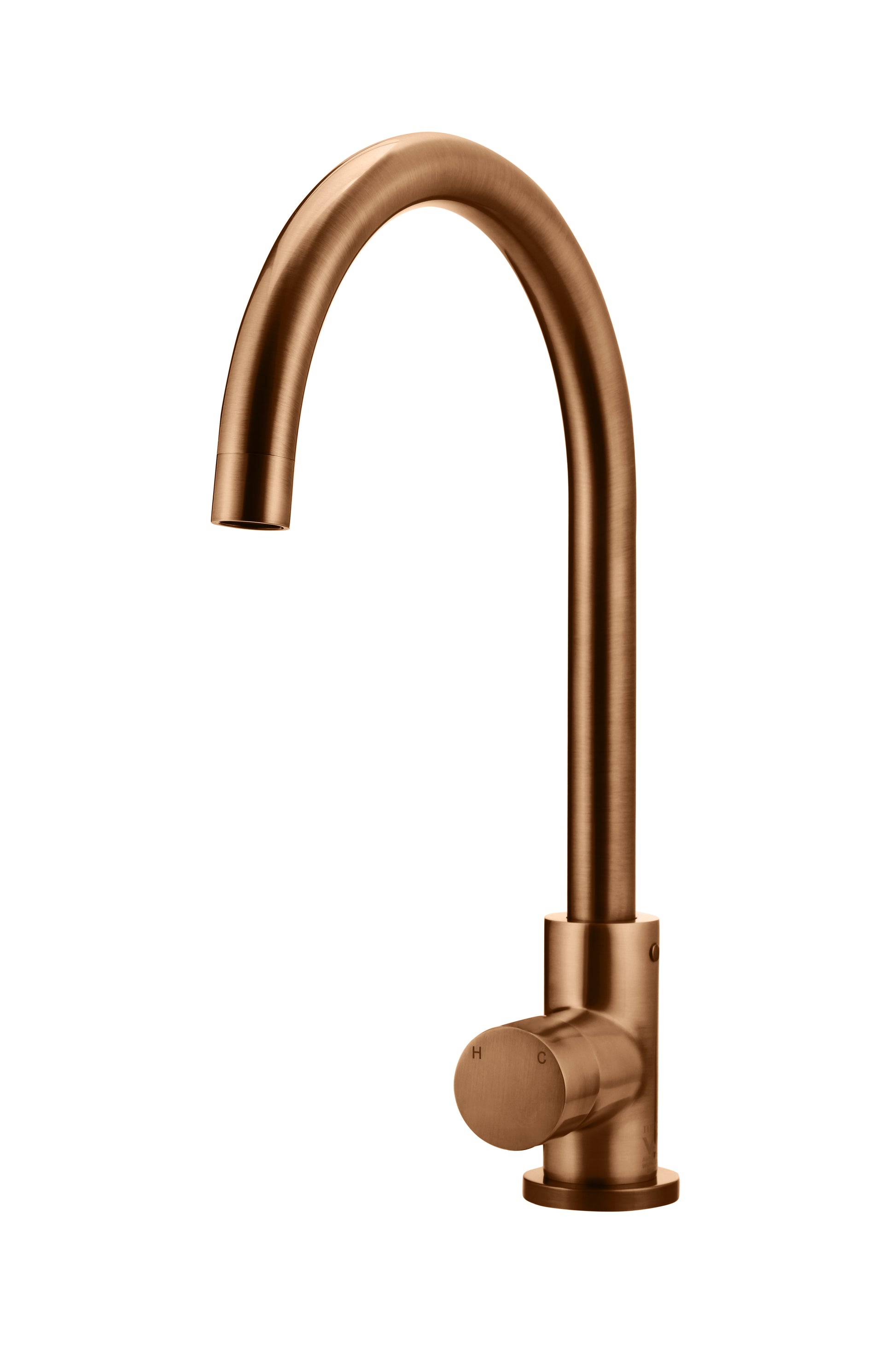 Round Pinless Gooseneck Kitchen Mixer Tap, Lustre Bronze