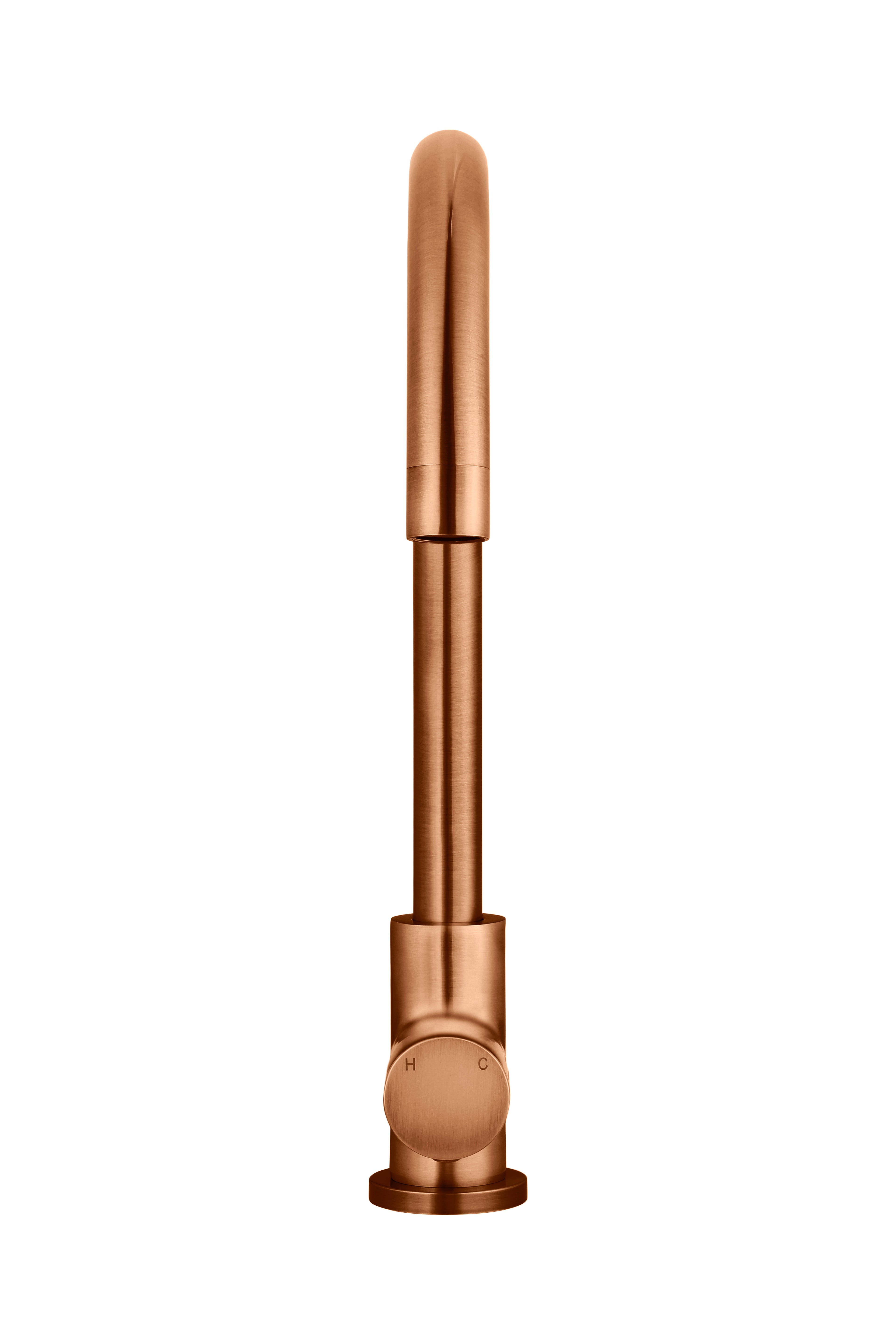 Round Pinless Gooseneck Kitchen Mixer Tap, Lustre Bronze