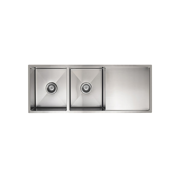 Kitchen Sink Double Bowl & Drainboard 1160 x 440, Brushed Nickel