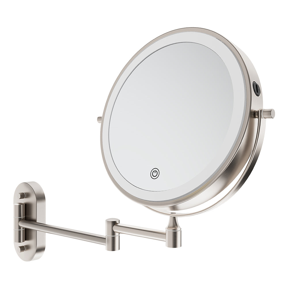 Fienza Magnifying LED Mirror 200mm Swivel Arm Standard and 5X Mag Rechargable, Brushed Nickel