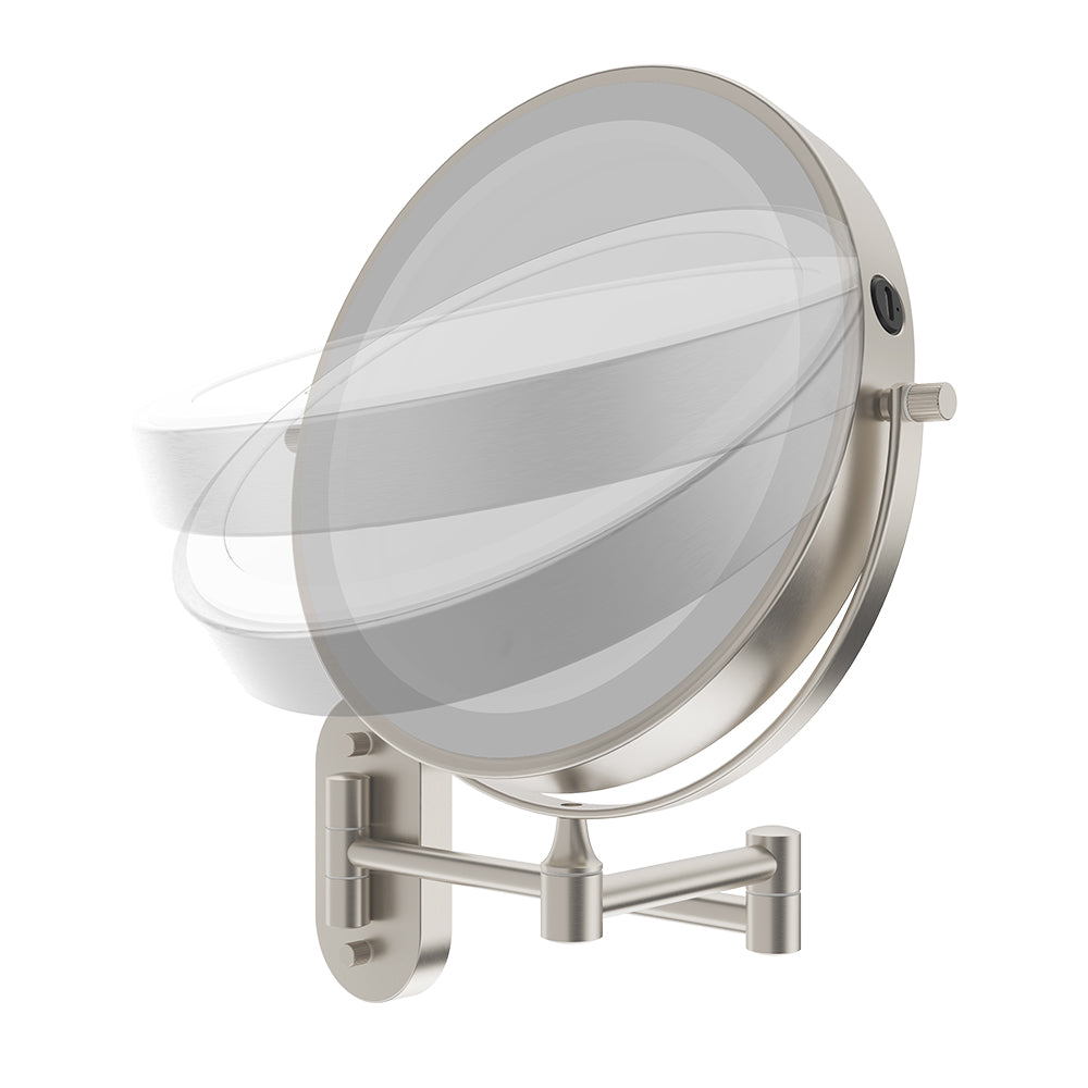 Fienza Magnifying LED Mirror 200mm Swivel Arm Standard and 5X Mag Rechargable, Brushed Nickel