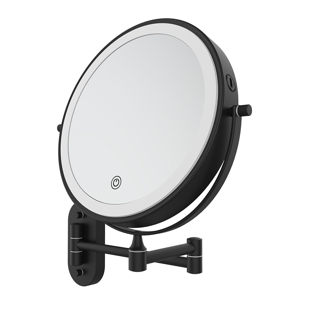 Fienza Magnifying LED Mirror 200mm Swivel Arm Standard and 5X Mag Rechargable, Matte Black