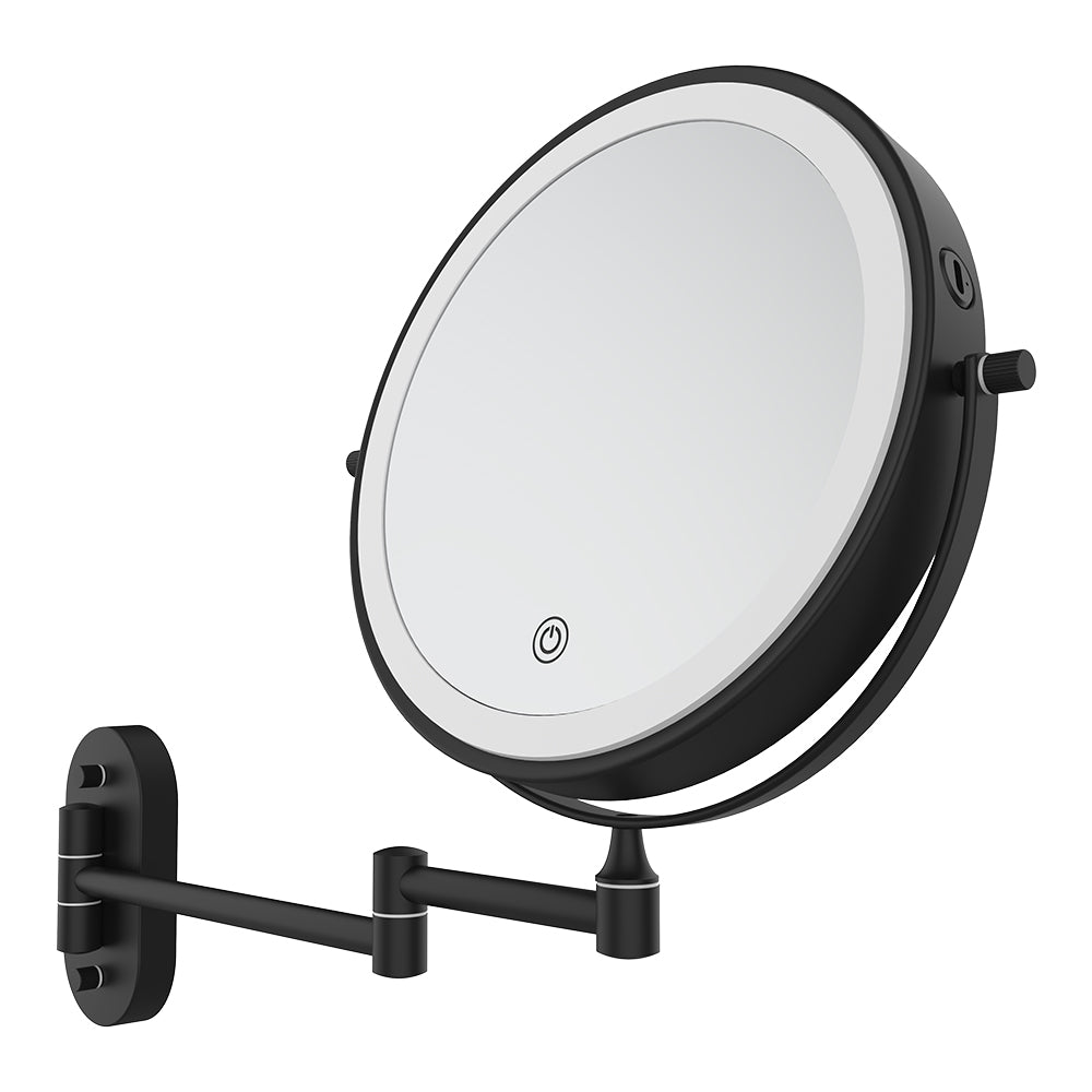 Fienza Magnifying LED Mirror 200mm Swivel Arm Standard and 5X Mag Rechargable, Matte Black