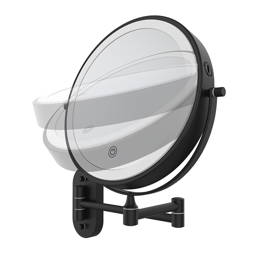 Fienza Magnifying LED Mirror 200mm Swivel Arm Standard and 5X Mag Rechargable, Matte Black