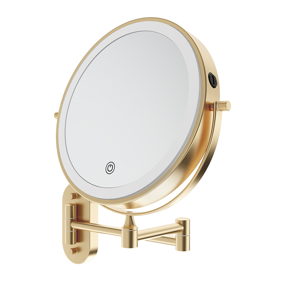 Fienza Magnifying LED Mirror 200mm Swivel Arm Standard and 5X Mag Rechargable, Urban Brass