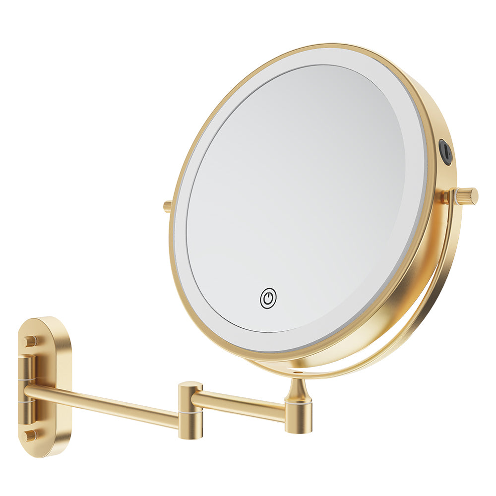 Fienza Magnifying LED Mirror 200mm Swivel Arm Standard and 5X Mag Rechargable, Urban Brass