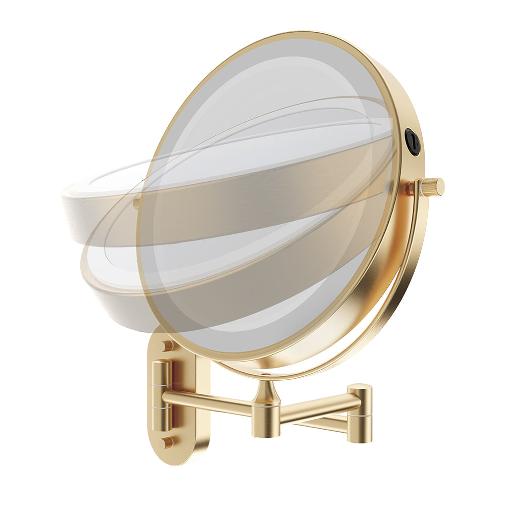 Fienza Magnifying LED Mirror 200mm Swivel Arm Standard and 5X Mag Rechargable, Urban Brass