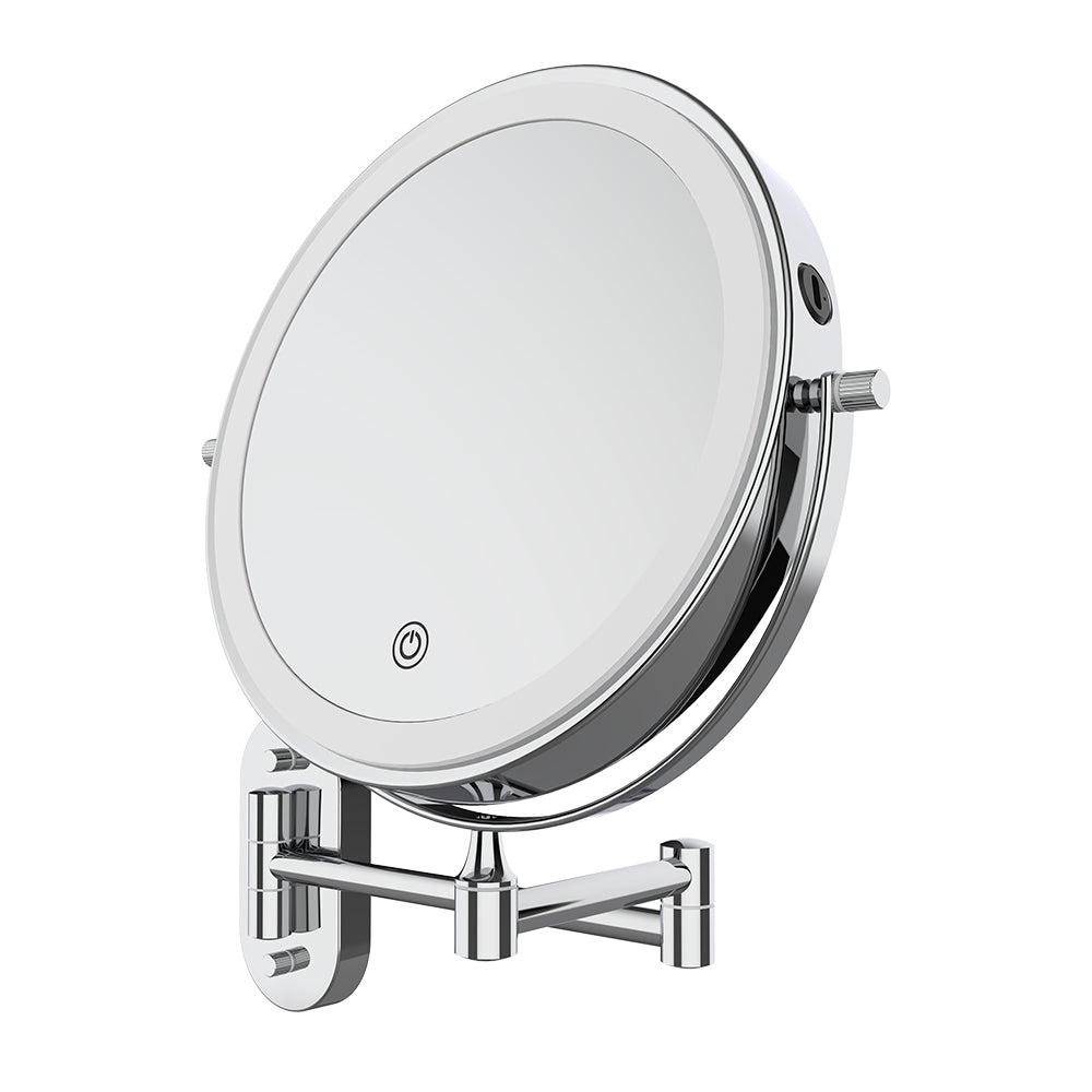 Fienza Magnifying LED Mirror 200mm Swivel Arm Standard and 5X Mag Rechargable, Chrome