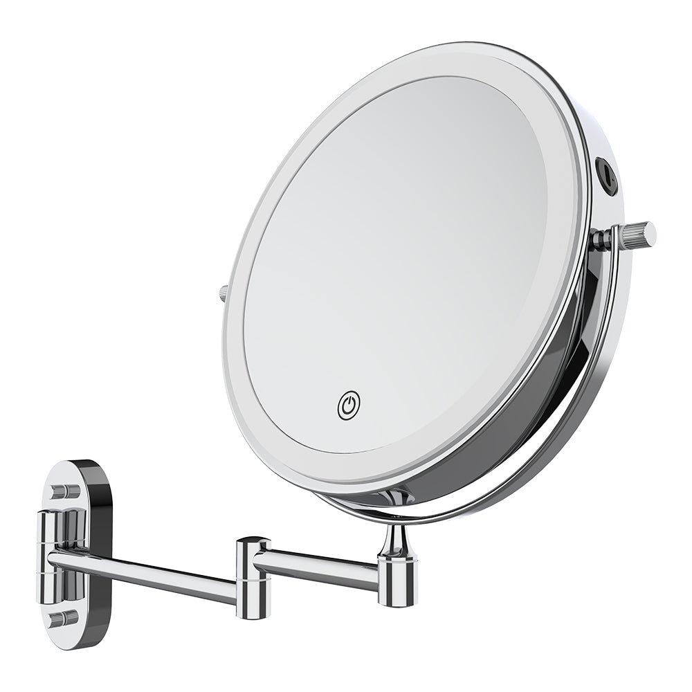 Fienza Magnifying LED Mirror 200mm Swivel Arm Standard and 5X Mag Rechargable, Chrome