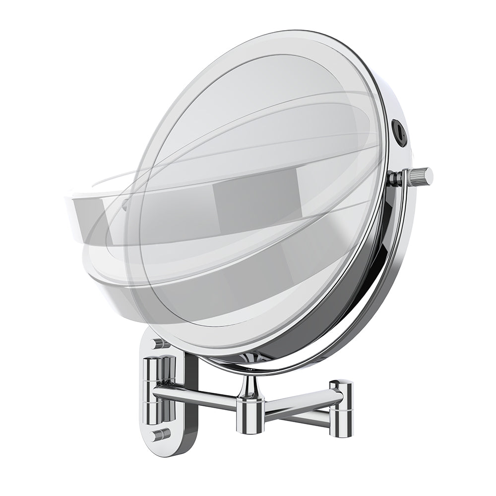 Fienza Magnifying LED Mirror 200mm Swivel Arm Standard and 5X Mag Rechargable, Chrome