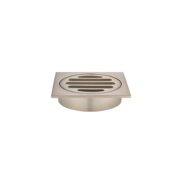 Square Floor Grate Shower Drain 80mm outlet, Champagne