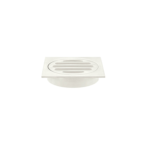 Square Floor Grate Shower Drain 80mm outlet, Brushed Nickel