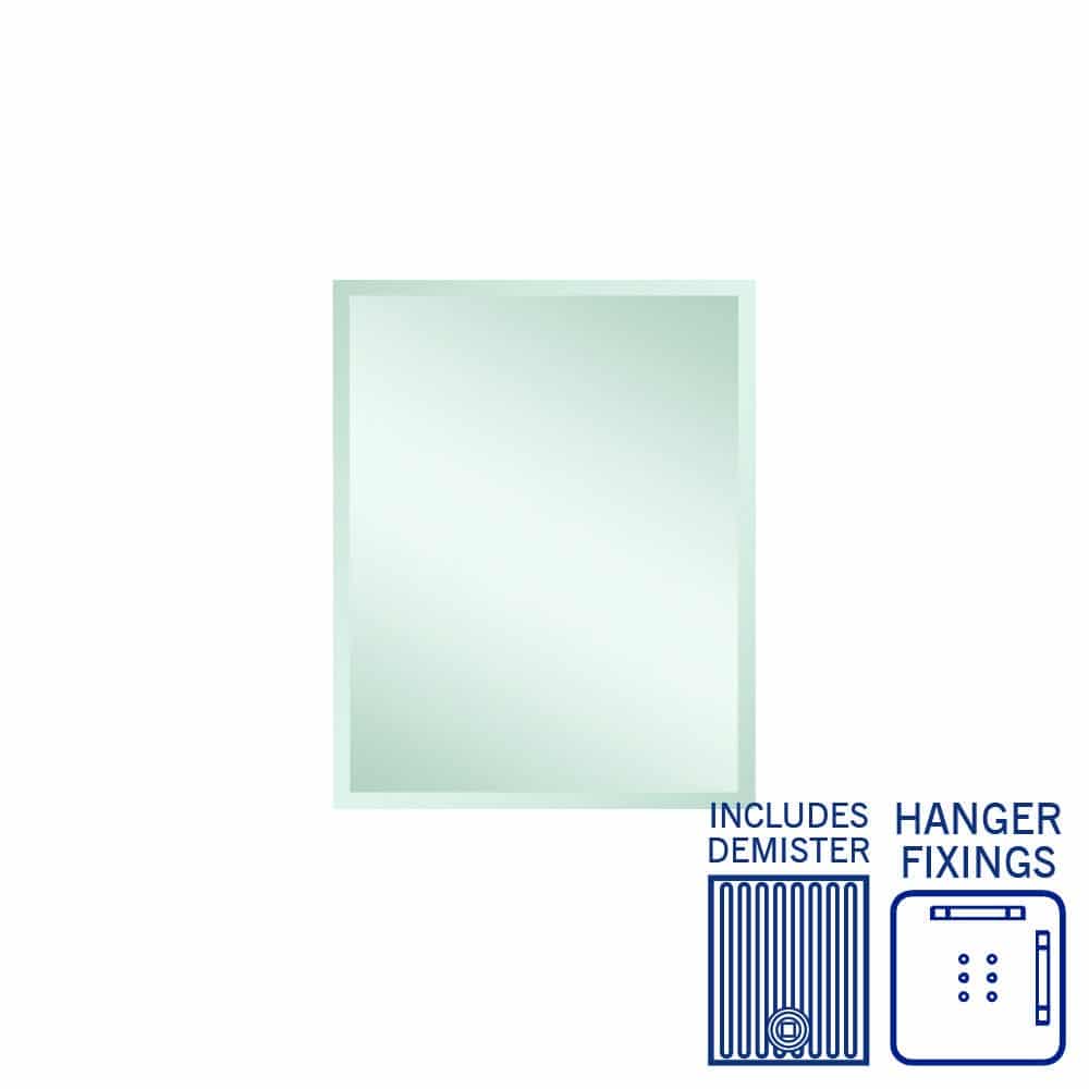 Thermogroup Montana Rectangle 25mm Bevel Edge Mirror - 600x750mm with Hangers and Demister