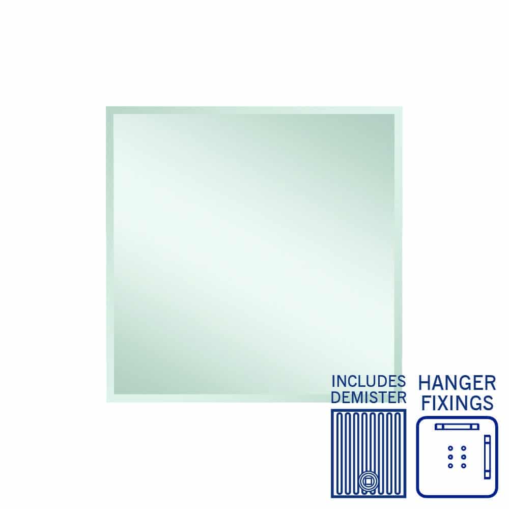 Thermogroup Montana Rectangle 25mm Bevel Edge Mirror - 900x900mm with Hangers and Demister