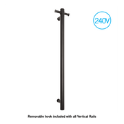 Thermogroup Thermorail Straight/Round 240Volt Vertical Bar 900x142x100mm 22Watt With Optional Hook, Matt Black