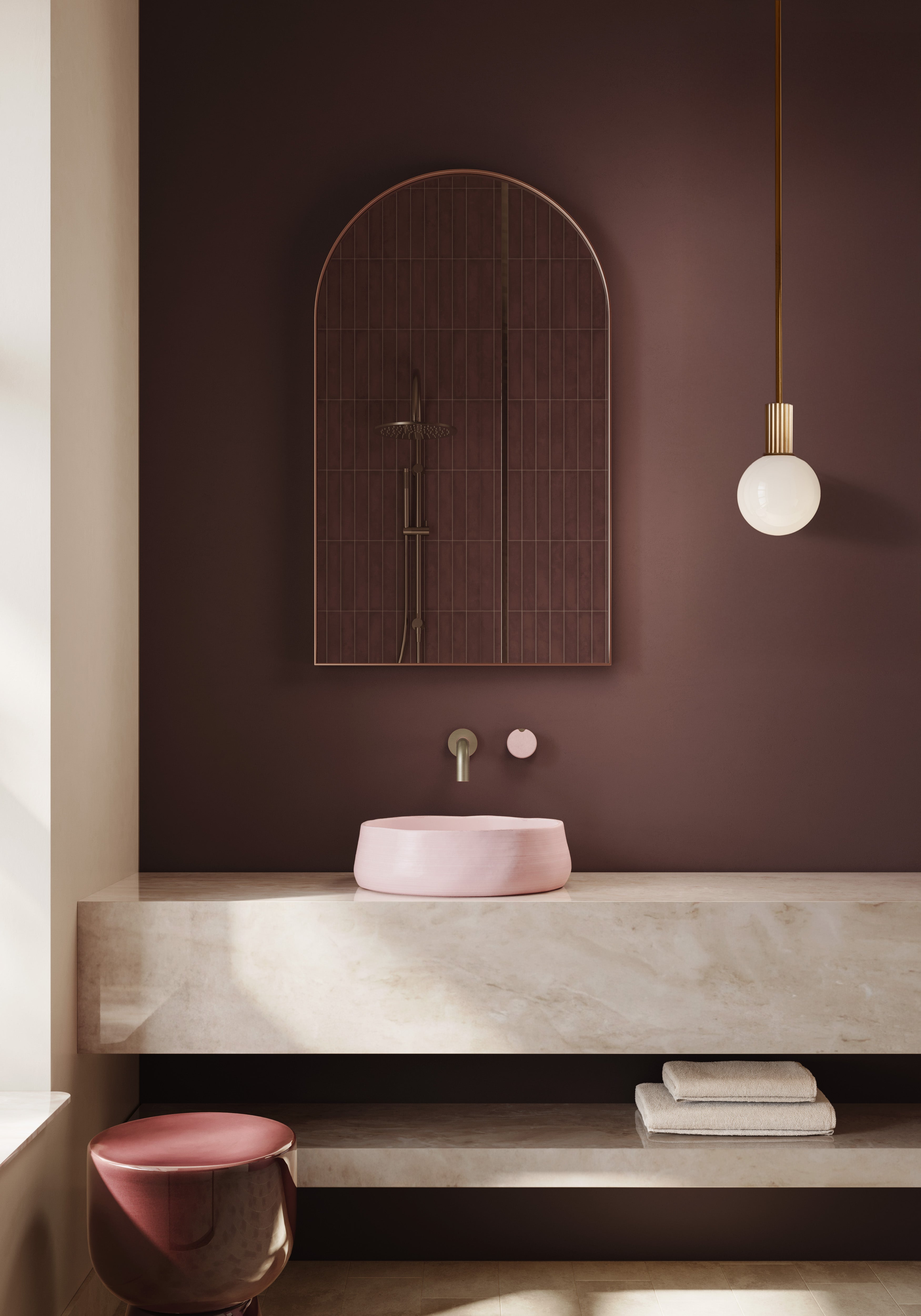 Meir X Nood Co. Alchemy Series, Progressive Wall Mixer Set, Champagne/Lilly Pilly