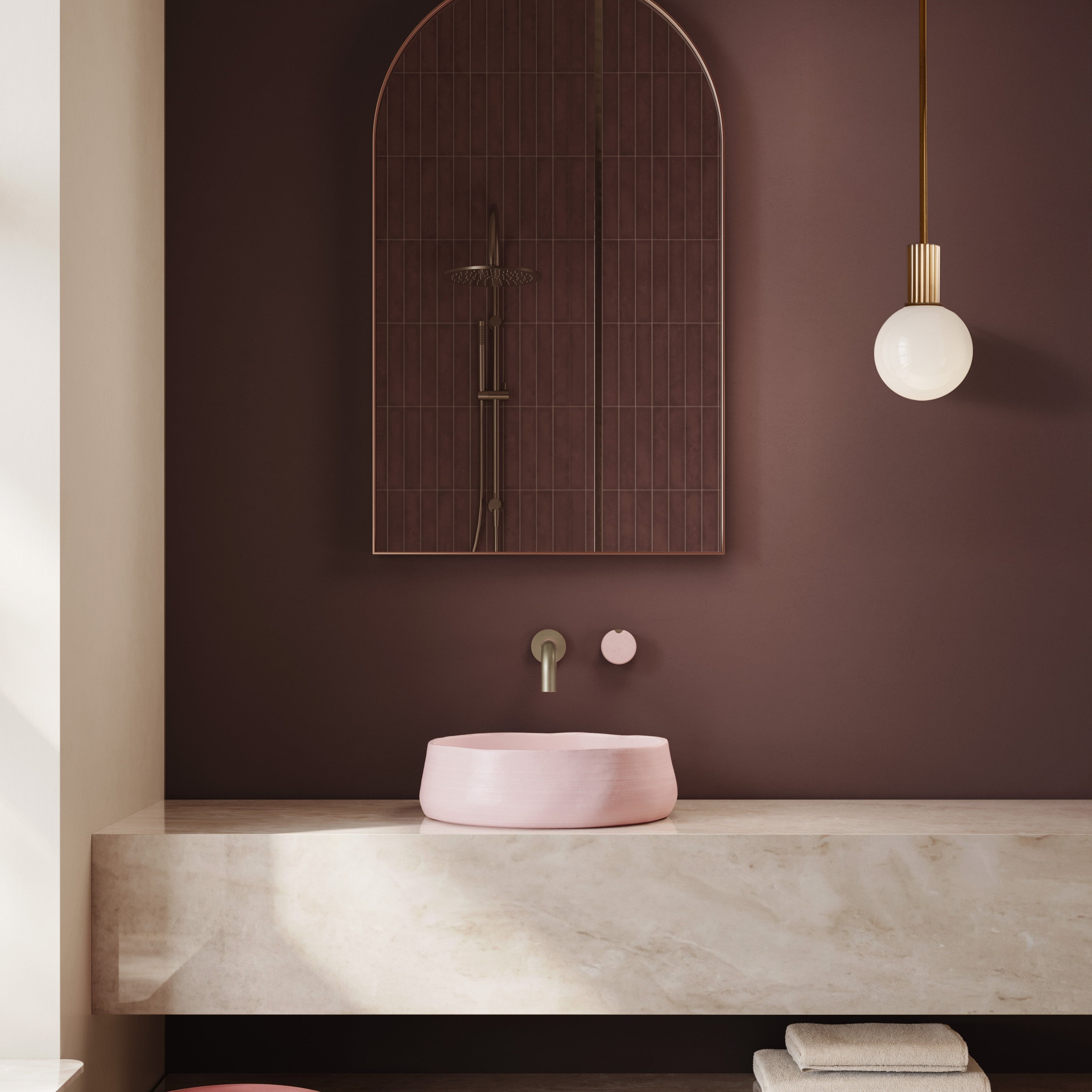 Meir X Nood Co. Alchemy Series, Progressive Wall Mixer Set, Lustre Bronze/Clay