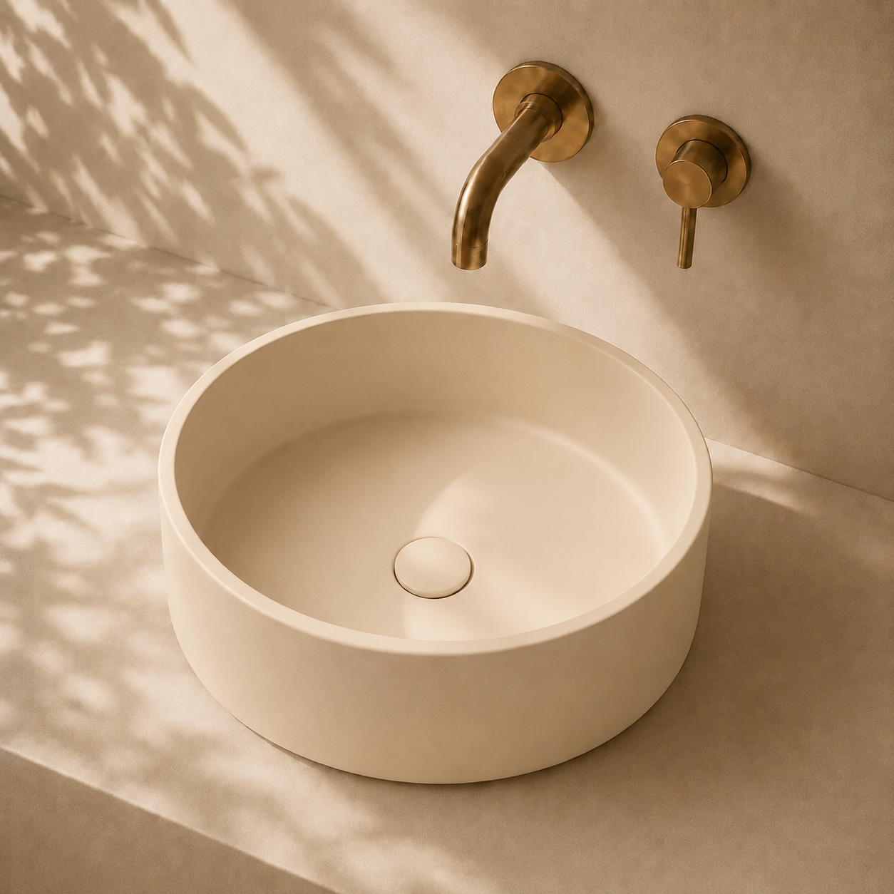 Milano Cerchio Concrete 380mm Above Counter Basin, Concrete Clay Biege