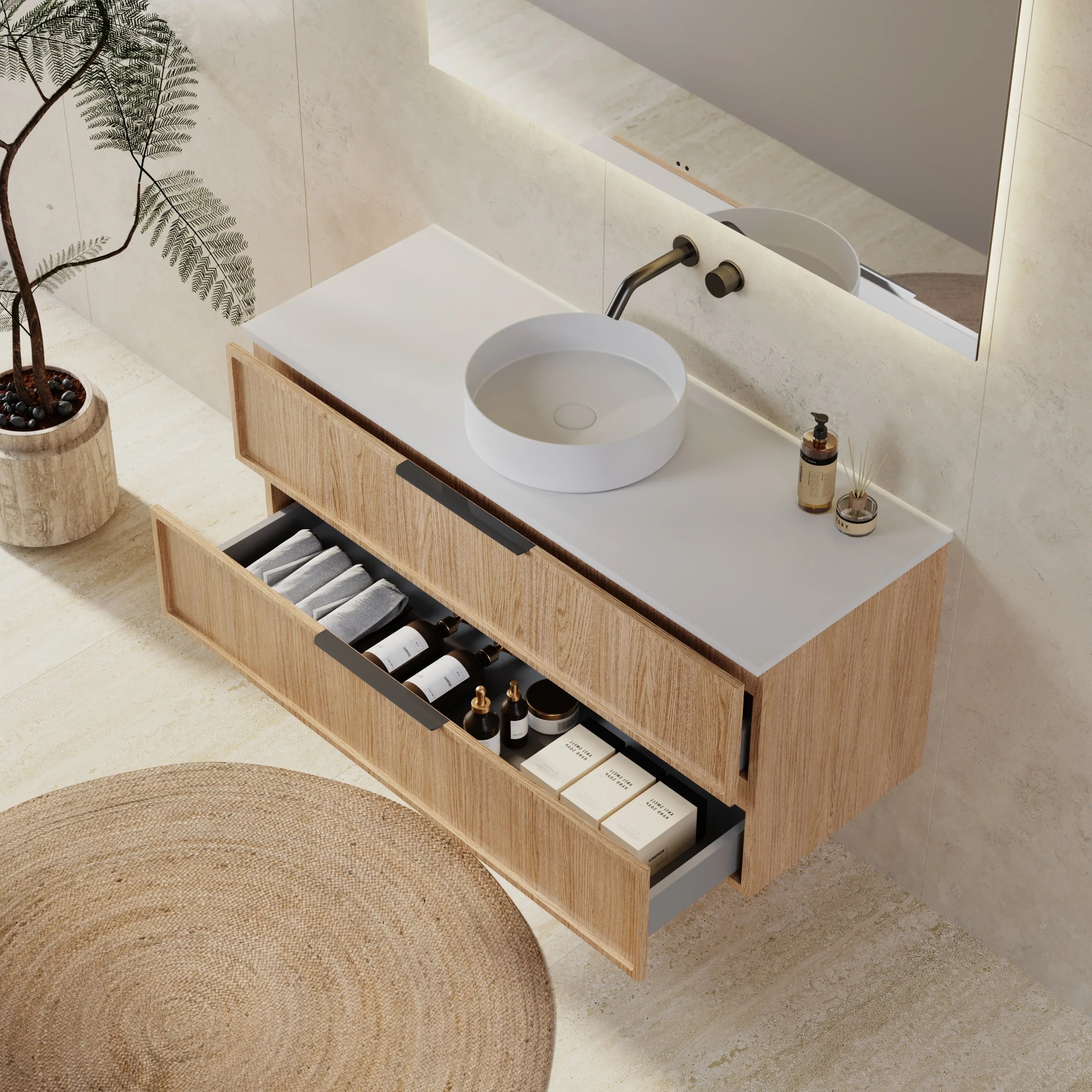 Milano Federation 1200mm Wall Hung Vanity Natural Oak
