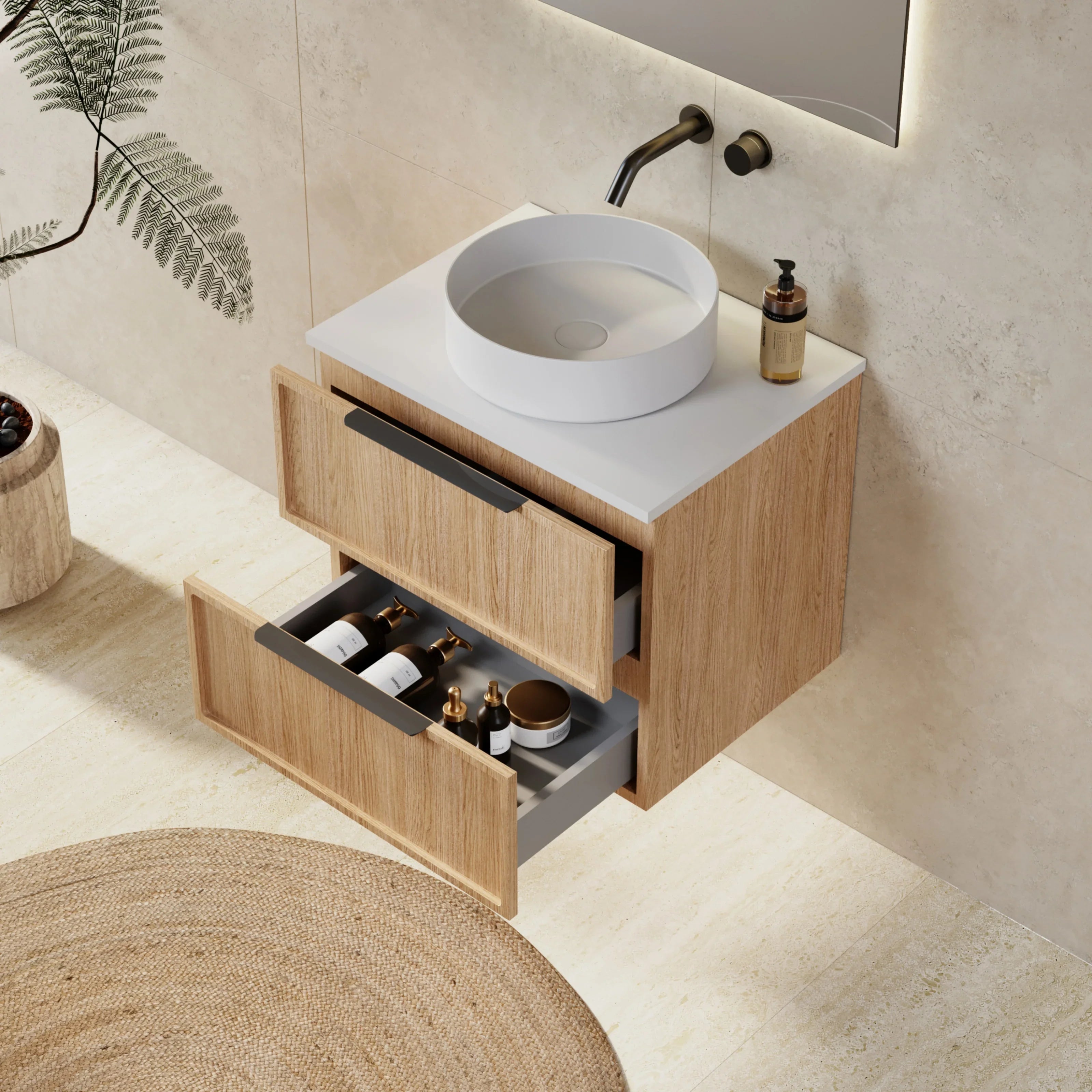 Milano Federation 600mm Wall Hung Vanity Natural Oak