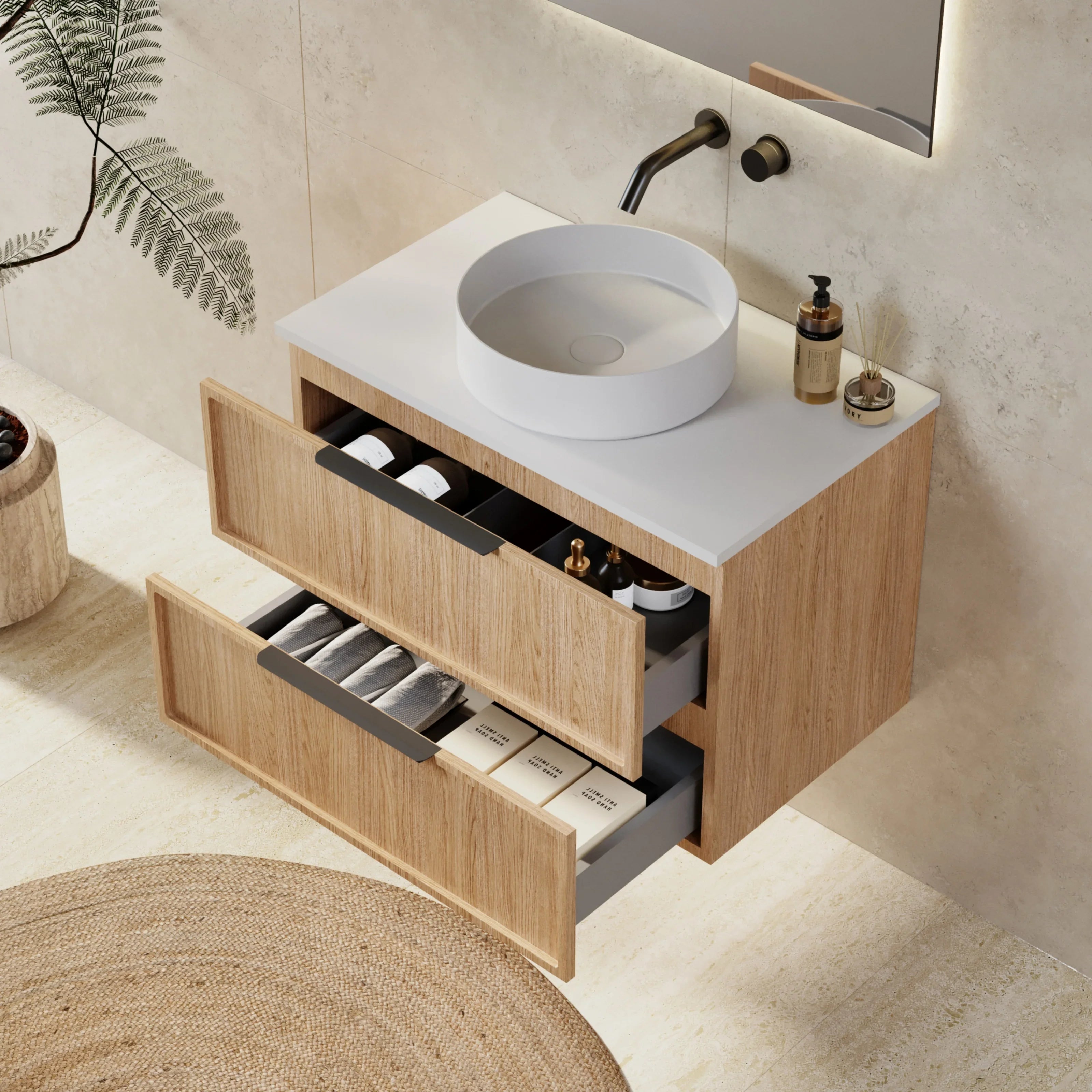 Milano Federation 750mm Wall Hung Vanity Natural Oak