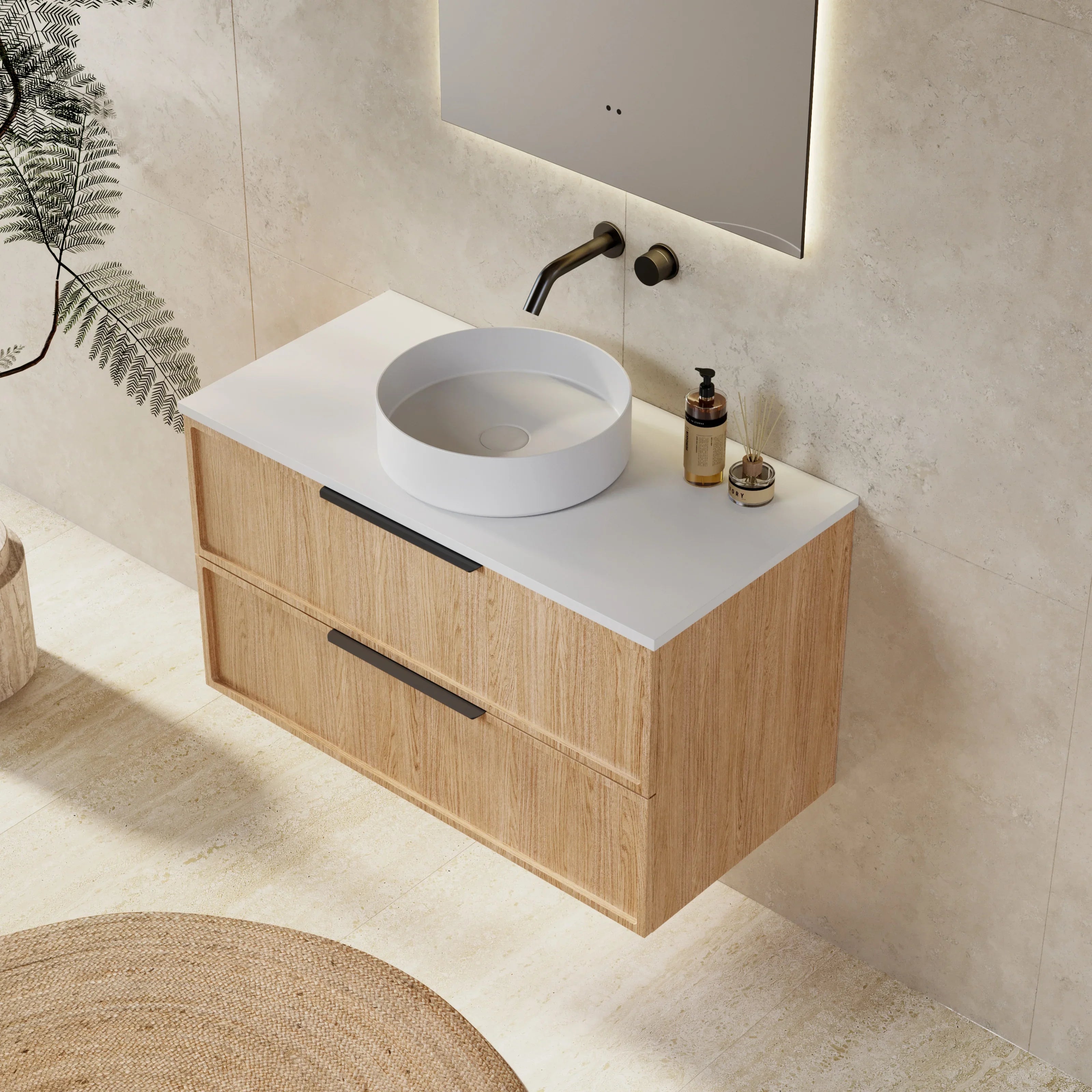 Milano Federation 900mm Wall Hung Vanity Natural Oak